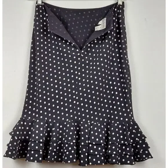 Evan Picón Women's Size 4 Ruffle Knee Length Pencil Skirt Black White Polka Dots - Picture 2 of 10